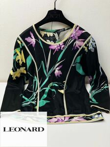 C7 華やかな花柄プリント●美品LEONARD Fashion Paris●コットンチュニック レオナール レディース 日本製 L 長袖 