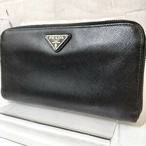 17 Φ 【 PRADA 】 プラダ 三角ロゴプレート レザー ラウンドファスナー 長財布 ウォレット 小銭入れあり 8カードポケット 商品ランクB 