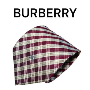 【1円スタート】BURBERRY バーバリー ネクタイ ハイブランド ブランド シルク シルク100% レッド ストライプ 総柄