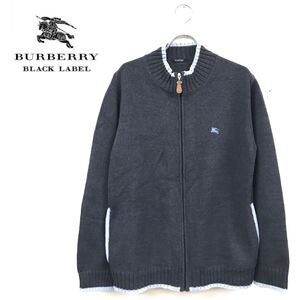 1N2108-R◆BURBERRY BLACK LABEL バーバリーブラックレーベル ジップアップニットジャケット◆サイズ2 メンズ 紳士 トップス 秋冬 グレー