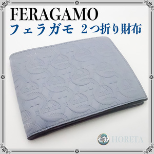 FERRAGAMO フェラガモ 二つ折り財布＊水色 MAID INイタリアウォレット 札入れ 小銭入れ＊メンズ men