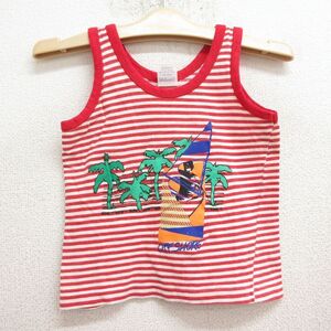 古着 ビンテージ タンクトップ キッズ ボーイズ 子供服 80s ヨット ヤシの木 コットン クルーネック 赤他 レッド ボーダー 2