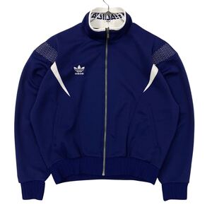 90’s adidas(アディダス)トラックトップ ジャージ トレフォイル 刺繍ロゴ メンズL ネイビー系/ホワイト デサント製