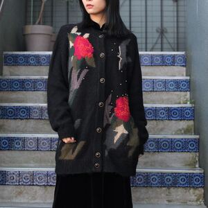 EU VINTAGE FLOWER DESIGN LONG MOHAIR KNIT CARDIGAN/ヨーロッパ古着お花デザインロングモヘアニットカーディガン