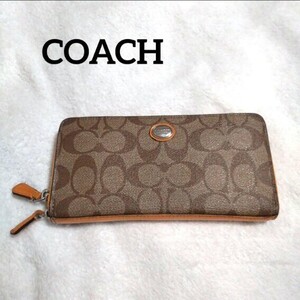 COACH コーチ シグネチャー長財布 ラウンドジップ アコーディオン ペイント オレンジ ジッピーウォレット ロングウォレット ロゴボタン