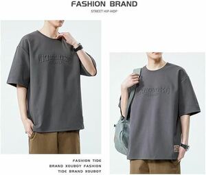 メンズ 半袖 Tシャツ 大きいサイズ ゆったり グレー おしゃれ 3XL XXXL ビッグTシャツ 丸首 ロゴ ワンポイント