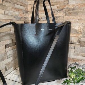 1円【至高の逸品】CELINE セリーヌ ホリゾンタルカバ トートバッグ ショルダーバッグ 2way カバファントム レザー ブラック 黒 正規品