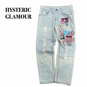 HYSTERIC GLAMOUR ヒステリックグラマー デニム刺繍ワッペン L ダメージ加工 ストレッチインディゴ 