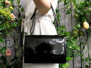 ●超美品●GUCCI グッチ●ロゴ型押し●エナメル パテント レザー 本革●ショルダー ハンド バッグ●黒●SV金具●ヴィンテージ●Js47265