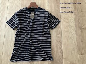 新品 COMME CA MEN コムサメン リラックス イージー ボーダーTシャツ パジャマ ルームウェア Mサイズ 230ネイビー