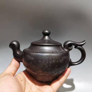 【仁】『紫砂壺・鳳鳴壺・顧景舟款・原礦石藍・茶具・茶道品』極細工 古賞物 中国古玩 古美術 古美味