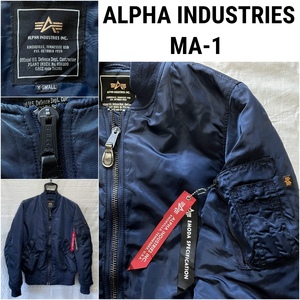 ALPHA INDUSTRIES MA-1 アルファ インダストリーズ MA-1 ネイビー NAVY X-SMALL TA1105-8067 ALPHAジッパー デッキクルー 正規品 美品