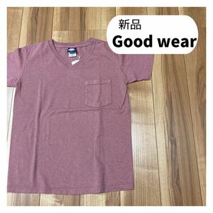 新品 Good wear グッドウェア USA製 Vネック 無地 Tシャツ 半袖 ポケットスリム ビッグシルエット ダークピンク サイズM 玉mc1425