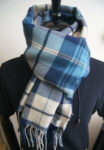 SALE☆カシミア100％英国”New19FW☆新作Tartan-check”青紺アイボリー〇*:..azu00men