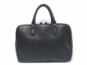 美品 GIORGIO ARMANI ジョルジオアルマーニ GAエンボスロゴ ブリーフケース Y2P047 YB42J グレインレザー ブラック メンズ ビジネスバッグ