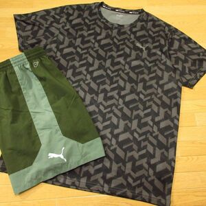 ◎極美品！PUMA TRADING プーマ XL 上下セット◆ジャージ / Tシャツ&ハーフ ショートパンツ DRYCELL 速乾◆メンズ 迷彩xカーキ◆BA0401