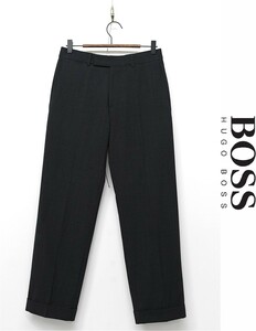 C436/美品 HUGO BOSS スラックス パンツ 裾ダブル ノータック スリム 44 S ダークグレー 秋冬