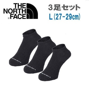 ザノースフェイス ランニングアンイーブンドライ 3P ショートソックス ブラック L(27-29cm)　NN82304　靴下　速乾　アンクルソックス