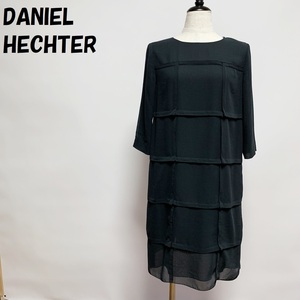 【人気】DANIEL HECHTER/ダニエル・エシュテル 7分袖ワンピース フォーマル スリット 透け感 ブラック サイズ36 レディース/S45