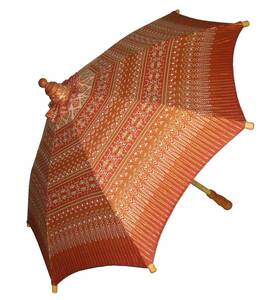 Umbrella handmade　竹製手作り日傘　エスニック　シルク　全長７９cm　開傘時直径９２cm