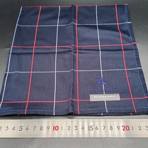 BURBERRY　 バーバリー ハンカチ 　ネイビーチェック　ホースマーク刺　⑬　no.3008