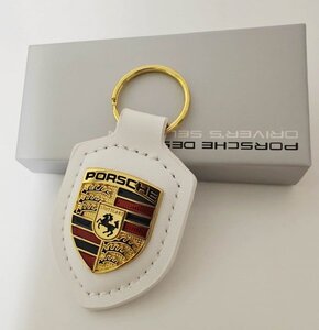 ポルシェ Porsche キーホルダー キーリング 本革 箱付き アクセサリー マカン パナメーラ カイエン 911 718 白 ホワイト