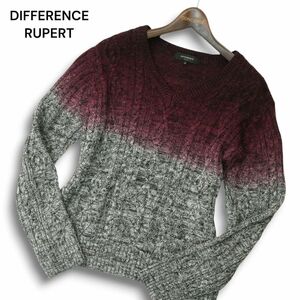 DIFFERENCE RUPERT ルパート 秋冬 グラデーション★ ウール混 アラン編み Vネック ニット セーター Sz.M メンズ　A4T11529_A#K