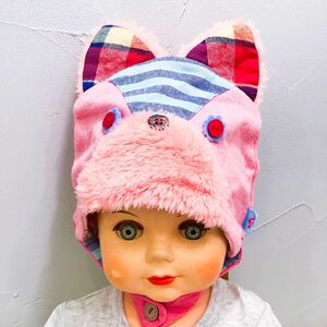 【新品未使用】Rag Mart ラグマート 帽子 ピンク　ベビー キッズ フリー　ねこ　ニット帽　動物　キャット　アニマル帽子　ぬくぬく雪遊び