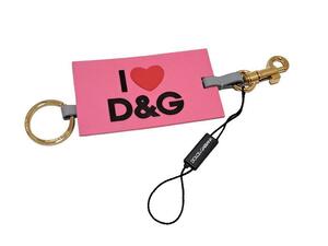 未使用 ドルチェ＆ガッバーナ キーホルダー キーリング ラバー ピンク I LOVE D&G ゴールド DG ドルガバ 【中古】