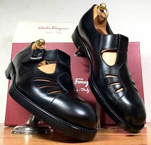 【試し履きのみ】ITALY製 Salvatore Ferragamo/フェラガモ フィッシャーマン グルカサンダル 61/2EE 24.5-25cm相応 ブラック