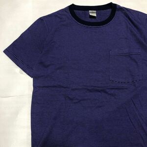 【美品】Cal Cru カルクルー マイクロボーダーポケットTシャツ USA製 半袖カットソー Sサイズ ネイビー ブラック アメリカ製 90s〜