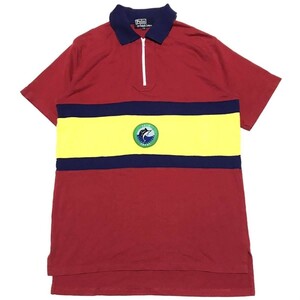 【90s】VINTAGE POLO RALPH LAUREN ポロラルフローレン ヴィンテージ マリン カジキ ハーフジップポロシャツ M相当 マルチ 半袖 USED 古着