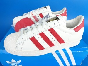 13798■新品 箱付き 14年製 adidas SUPERSTAR 80s VINTAGE DX アディダス スーパースター ビンテージ デラックス 白 赤 金ベロ 25 B35982