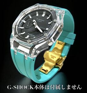 g-shock カスタム　G-SHOCK GA-2100用 ベゼル＋ラバーベルト　カシオーク Gショック　最高ランク　フッ素ラバー　ミント×ゴールド