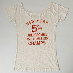 アバクロ Abercrombie&Fitch ロス購入 Tシャツ3回着用 ユースXL(女性s～m相当) フロッキープリント 肩落ち重ね着用 スクール系ダメージ加工