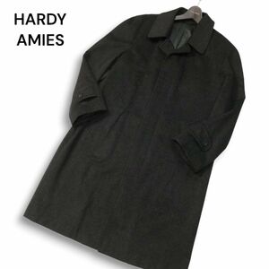 HARDY AMIES ハーディ エイミス 高級 カシミヤ100%★ 秋冬 ステンカラー コート Sz.92A4　メンズ グレー 日本製 ビジネス　I4T03632_B#N