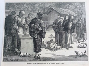 1875年 大山神社の仔犬たち ロンドン絵入り新聞 　オリジナル木版