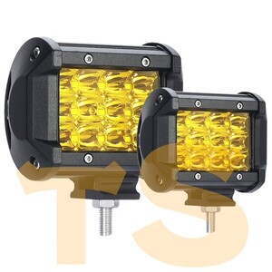 3P36W 2個 36W LED ..新品.. ワークライト 作業灯 4インチ 前照灯 車幅灯 照明 オートバイ ボート ATV SUV イエロー 12V/24V兼用 3600LM