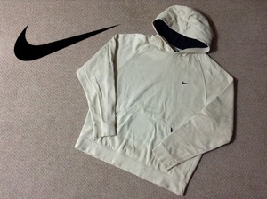 ★中古★ナイキ 00s パーカー Lサイズ ベージュ メンズ NIKE ヴィンテージ 古着 オールド 刺繍ロゴ 196185-200