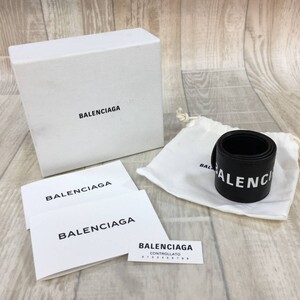 KZ8048★BALENCIAGA : レザー サイクルブレスレット★黒 /白ロゴ バレンシアガ