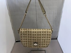 【KATE SPADE】ケイトスペード　チェーンワンショルダーバッグ　ベージュ系　チェック柄　キャンバス×レザー　SY02-GXJ