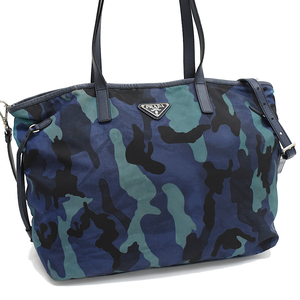 プラダ トートバッグ B4001T TESSUTO CAMOUFL テスートカモフラージュ ブルー 三角ロゴプレート PRADA