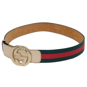 1円 ■ 美品 グッチ ベルト マルチカラー系 キャンバス×レザー シェリー GUCCI ■E.Csli.hP-20