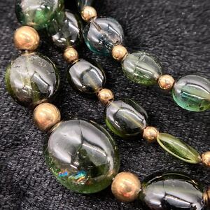 1円〜スタート!!K18!!［グリーントルマリンネックレス］n 約15.0g 約44cm 天然石 アクセサリー necklace tourmaline accessory CC0