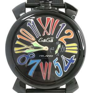 美品 GaGaMILANO ガガミラノ MANUALE 46 マヌアーレ 腕時計 5082 クオーツ アナログ ブラック スモールセコンド 電池交換済み 動作確認済み