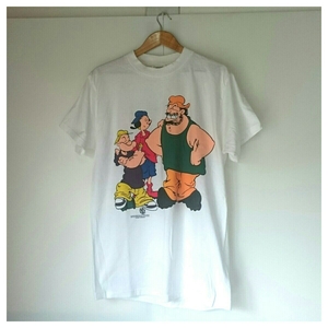 ☆希少☆ 新品未使用 USA製 90sヴィンテージ ポパイ POPEYE TULTEX デッドストック Tシャツ 両面プリント オリーブ サイズL 白