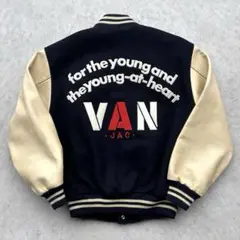 美品 80s VAN JACKET アメフト 刺繍ロゴ スタジャン レザー袖