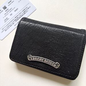 未使用級 鑑定カード付き CHROME HEARTS クロムハーツ カードケース 名刺入れ 小銭 シルバー925 3ポケット アーチロゴ メンズ ブラック 黒