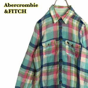 Abercrombie&FITCH アバクロンビーアンドフィッチ　長袖シャツ　チェックシャツ　刺繍　Sサイズ　【AY0751】