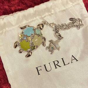 美品 FURLA フルラ 亀 カメ ラインストーン チャーム キーホルダー